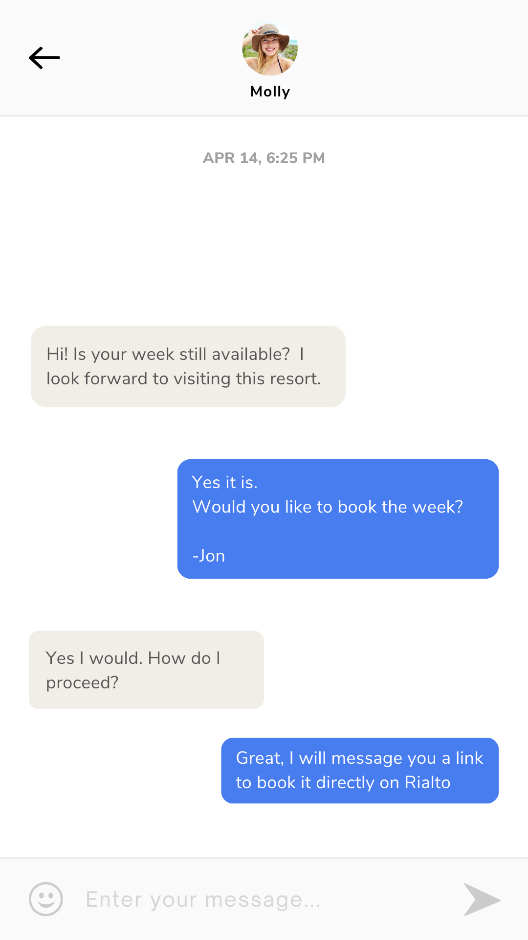 Image showing messages between a guest, cell phone chat style